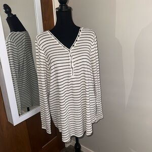 Torrid Black and White Striped V-Neck Blouse